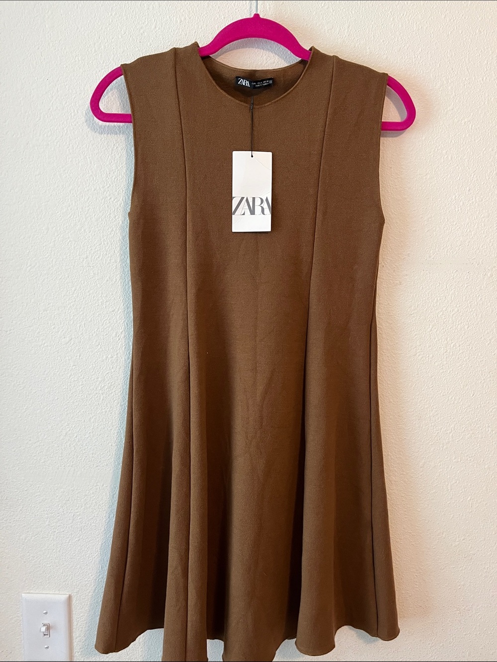 Zara Brown Sleeveless Midi A-Line Dress